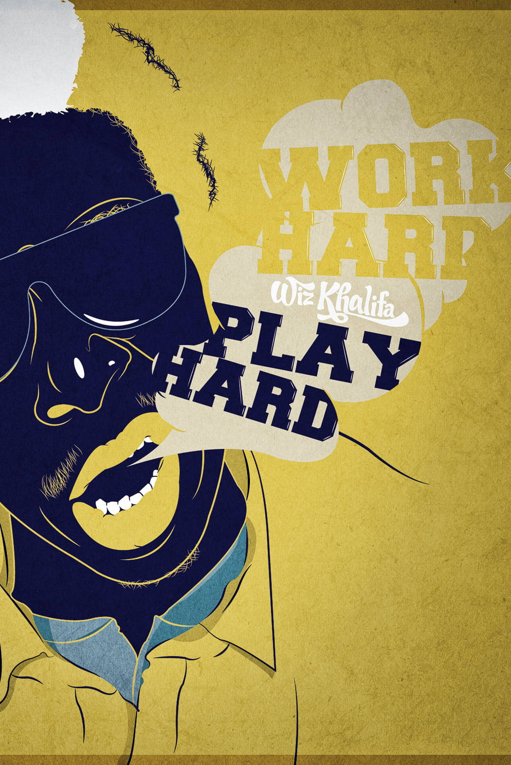 Wiz Khalifa 插圖，以粗體文字大喊 work hard play hard。