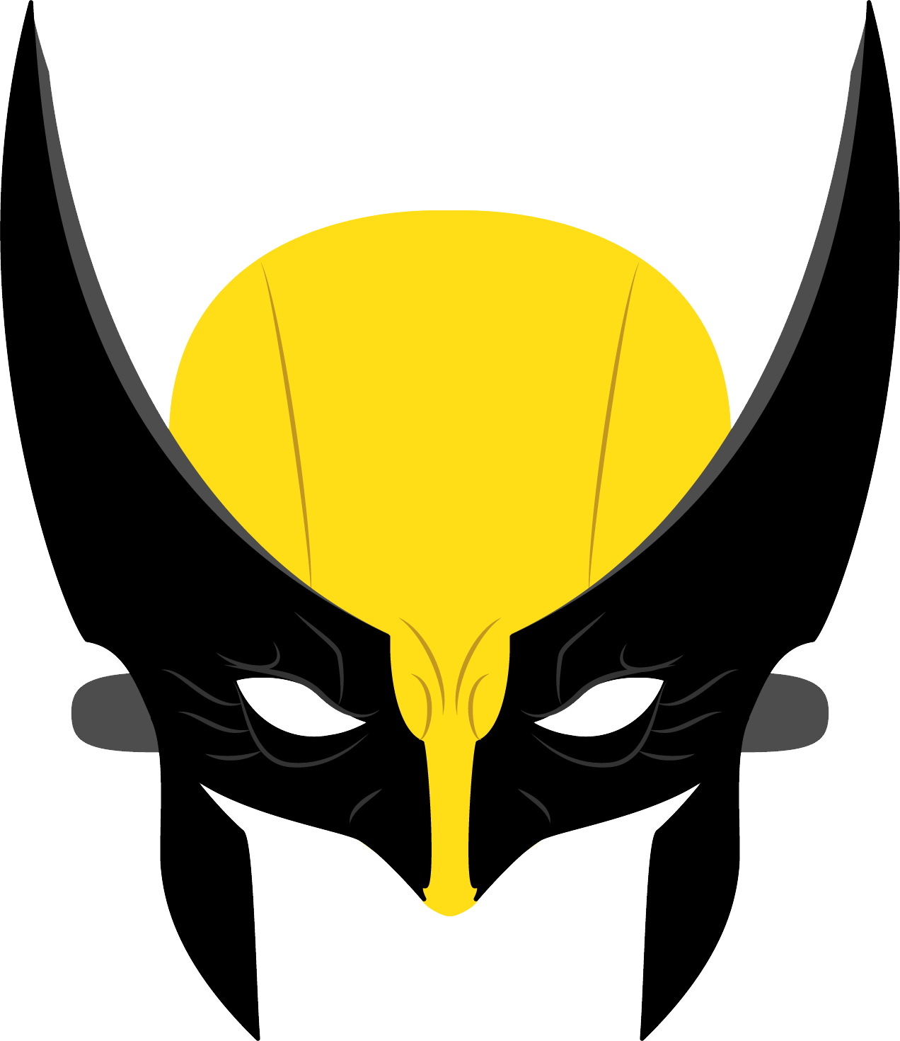 Wolverine 面具圖標 壁紙 — 一個大膽的黑黃色狼人面具，帶有尖角和白眼睛縫隙，背景為純白色。