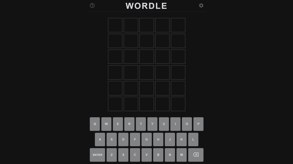 Wordle 遊戲畫面，包含空白網格和 QWERTY 鍵盤