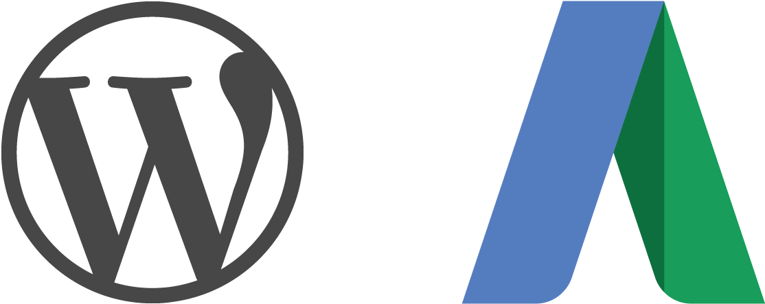 WordPress 與 Google AdSense 標誌 壁紙 — WordPress 和 Adobe 標誌並排顯示在黑色背景上。