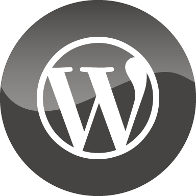 WordPress 標誌圖示 壁紙 — 一個時尚的白色WordPress標誌，居中於漸變灰色圓形背景上，帶有柔和陰影效果。