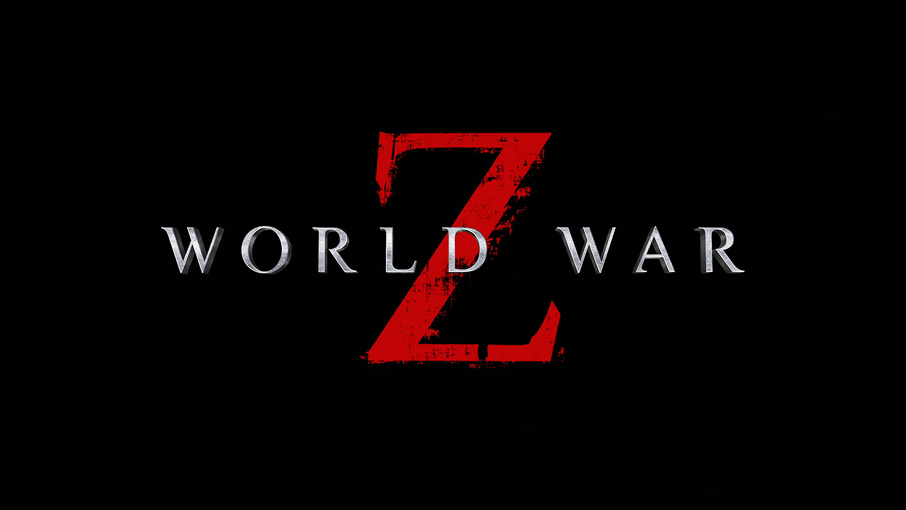 World War Z遊戲標誌 壁紙 — 大膽的紅色和銀色「World War Z」標誌，帶有磨損質感，置於純黑背景上。