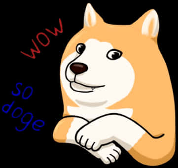 狗狗迷因：WOW SO DOGE 壁紙 — 卡通柴犬交叉雙臂，表情自鳴得意，附近漂浮著「WOW」和「so doge」文字。