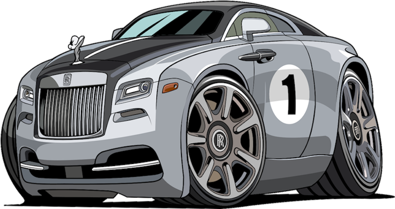 勞斯萊斯Wraith賽車概念插畫 壁紙 — 一架時尚的銀色勞斯萊斯，側面有賽車一號，以大膽卡通風格呈現。