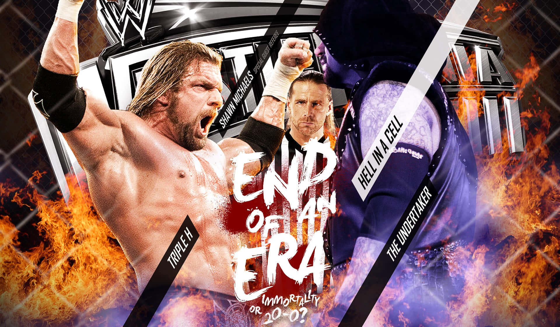 WWE摔角手Triple H和The Undertaker在火熱的Hell in a Cell比賽中對決。