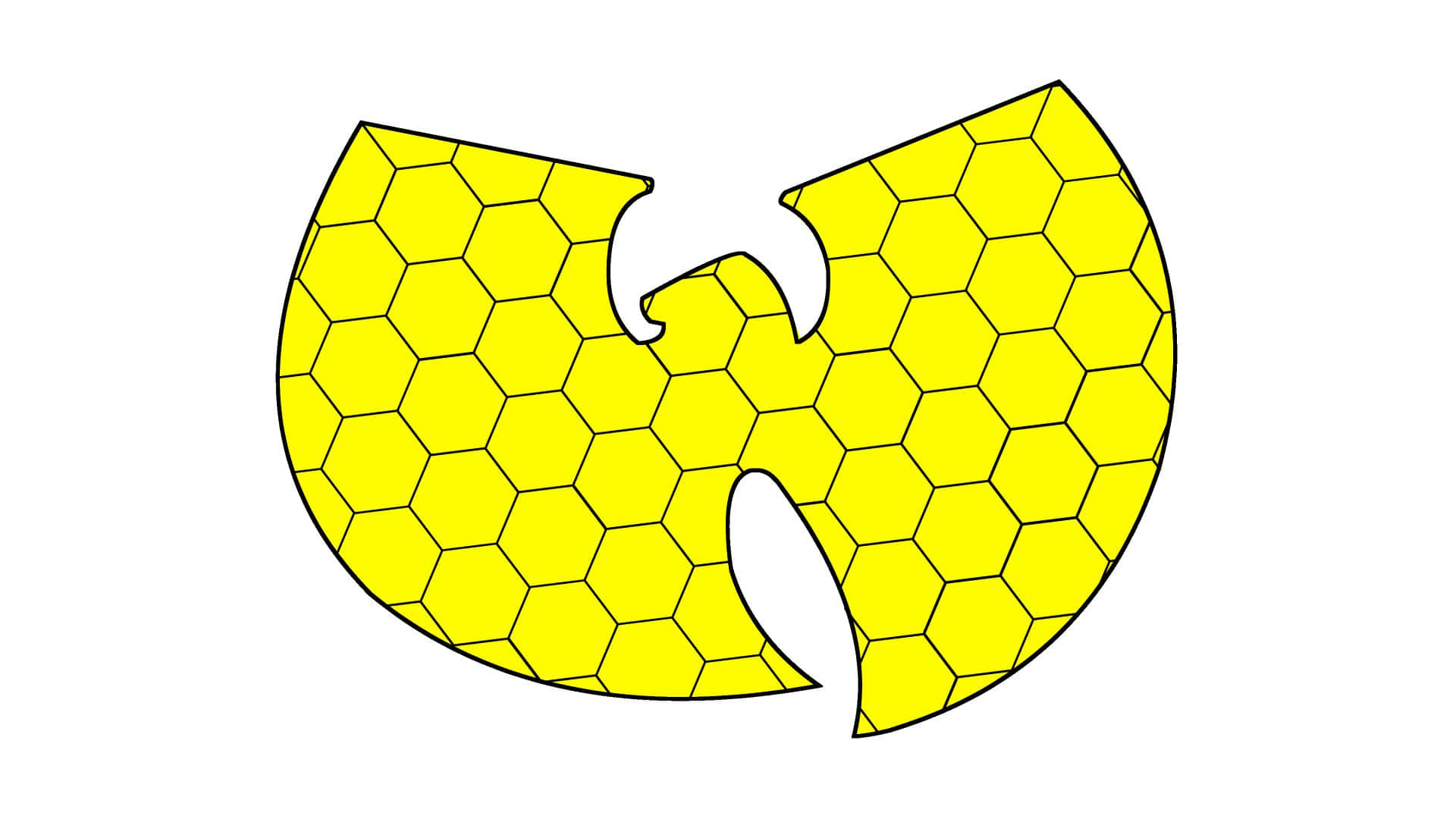 Wu Tang Clan 標誌 壁紙 — 一個大膽的黃色Wu-Tang Clan標誌，以六邊形填充在白色背景上。