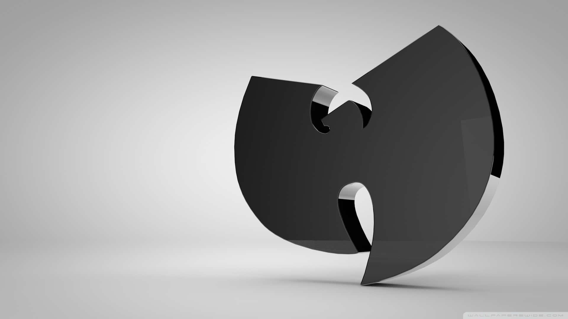 Wu Tang Clan 標誌 壁紙 — 一個時尚的黑色Wu-Tang Clan標誌，以3D渲染，帶有金屬光澤，背景為簡約灰色工作室。