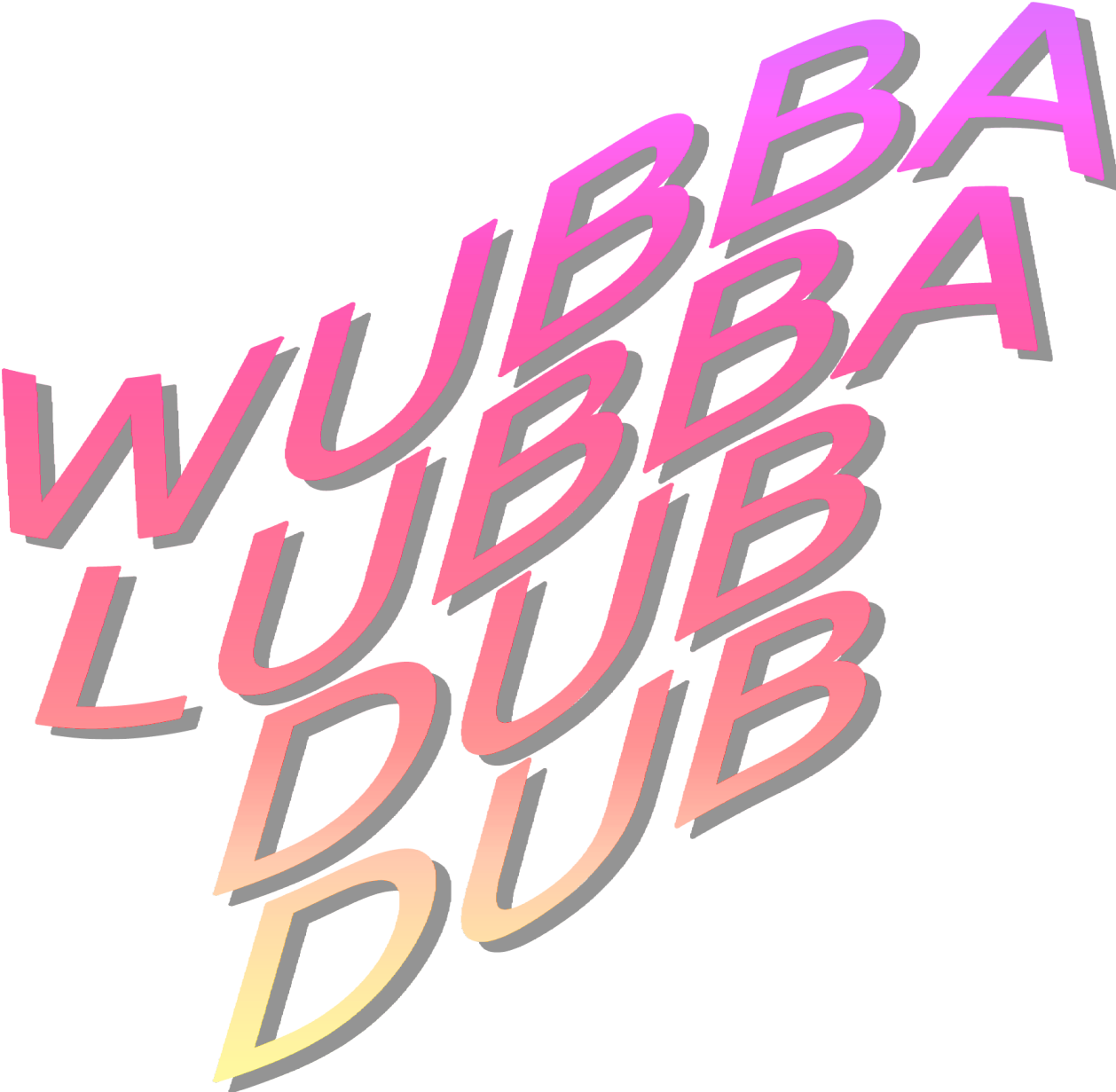 霓虹復古字體「WUBBA LUBBA DUB DUB」 壁紙 — 大膽的粉紅和黃色漸變文字，在黑色背景上斜拼寫「WUBBA LUBBA DUB DUB」。