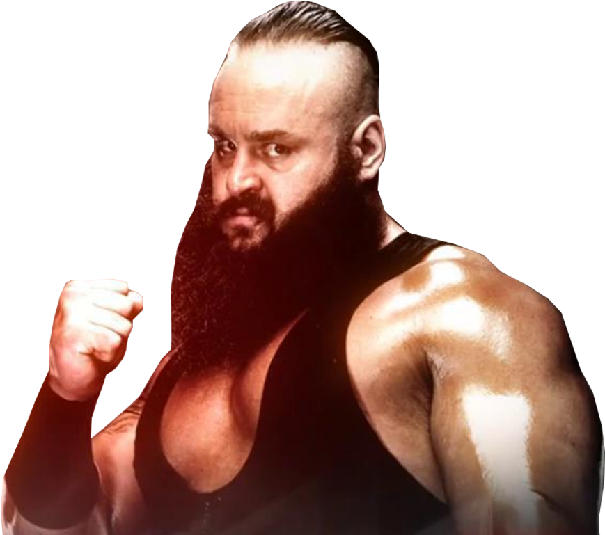 WWE 摔角手鬍鬚莫霍克舉拳姿勢 壁紙 — 一位肌肉發達、留鬍子的摔角手穿著黑色背心，在純黑背景下握拳擺姿勢。