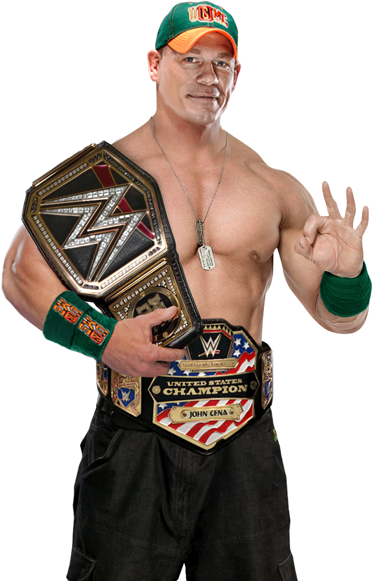 約翰·塞納 WWE 冠軍姿勢 壁紙 — 約翰·辛納自信地擺姿勢，手持WWE冠軍腰帶，戴著綠色帽子和腕帶，背景為黑色。