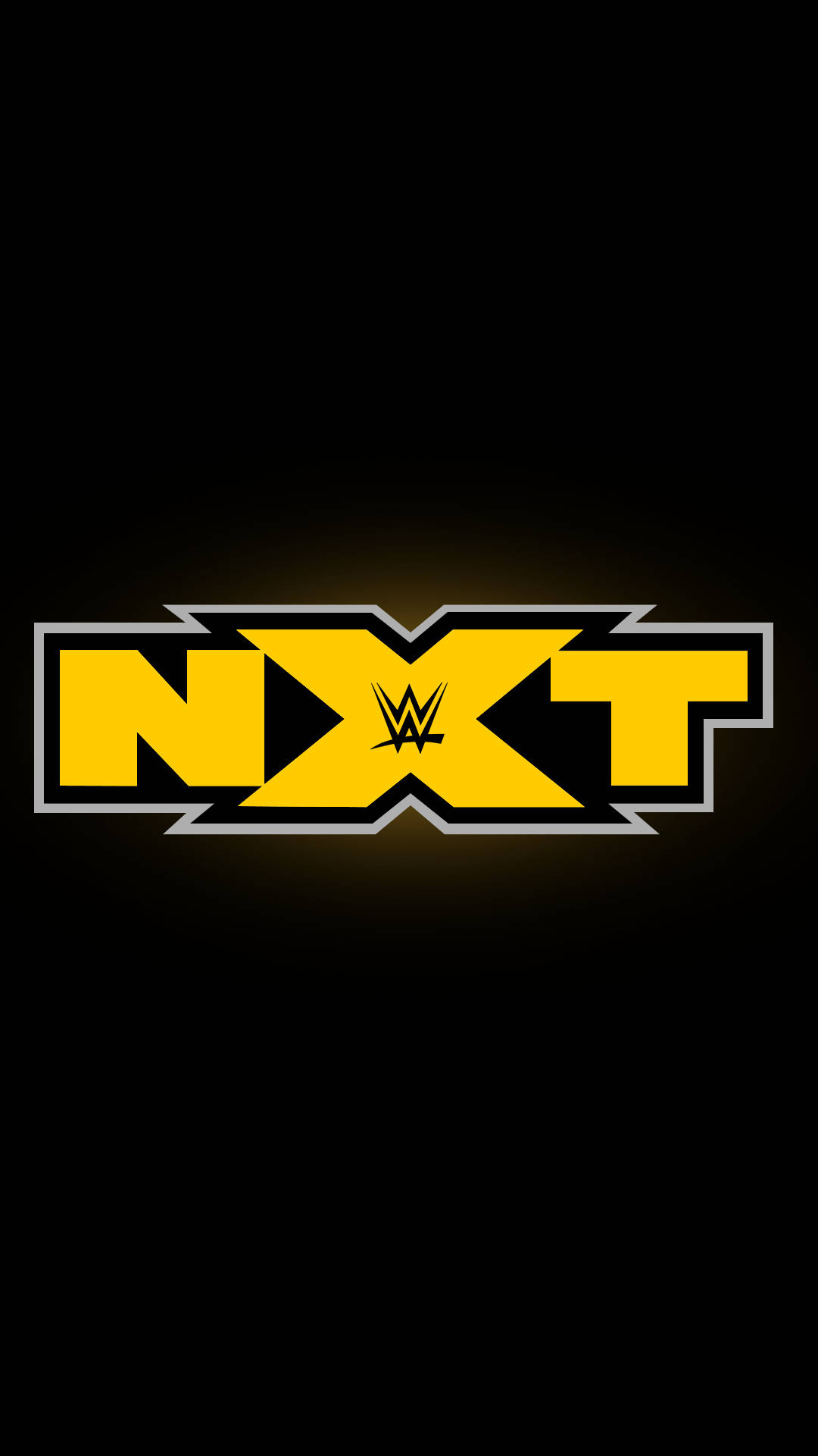 WWE NXT 鮮豔標誌 壁紙 — 大膽的黃色NXT標誌，WWE標誌居中，黑色背景帶有微妙光暈。