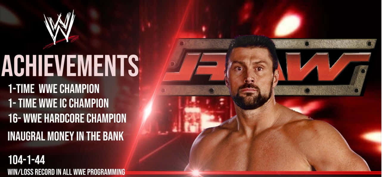 壁紙 — WWE摔角手Roman Reigns在紅色RAW冠軍背景前，展示其職業生涯數據，眼神凌厲。