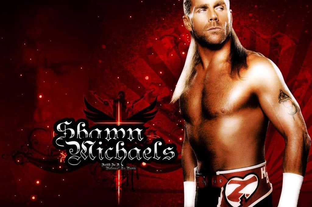 摔角手 Shawn Michaels 在紅色主題宣傳照中佩戴心形標誌腰帶。