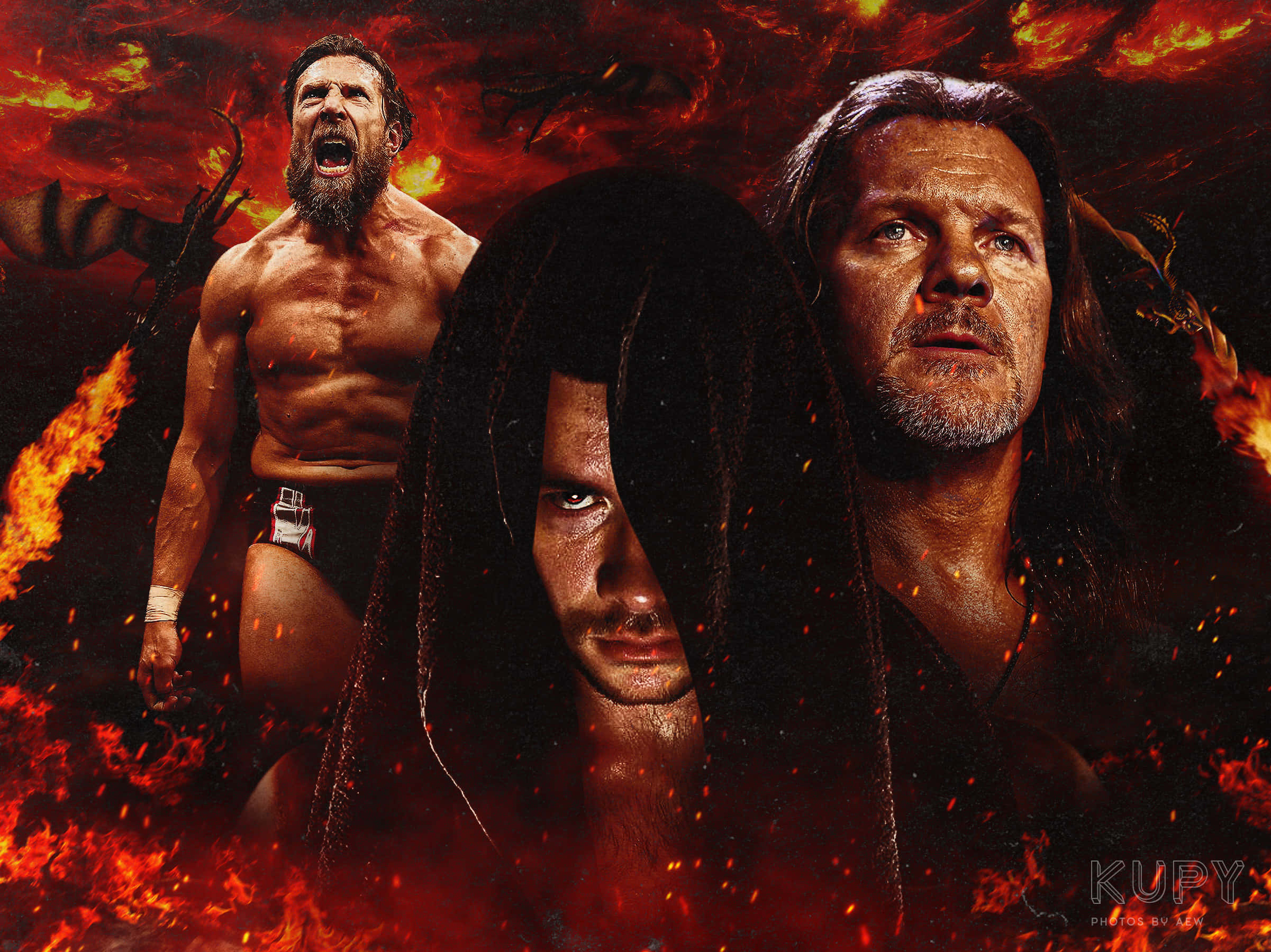 WWE摔角手在火焰背景前 壁紙