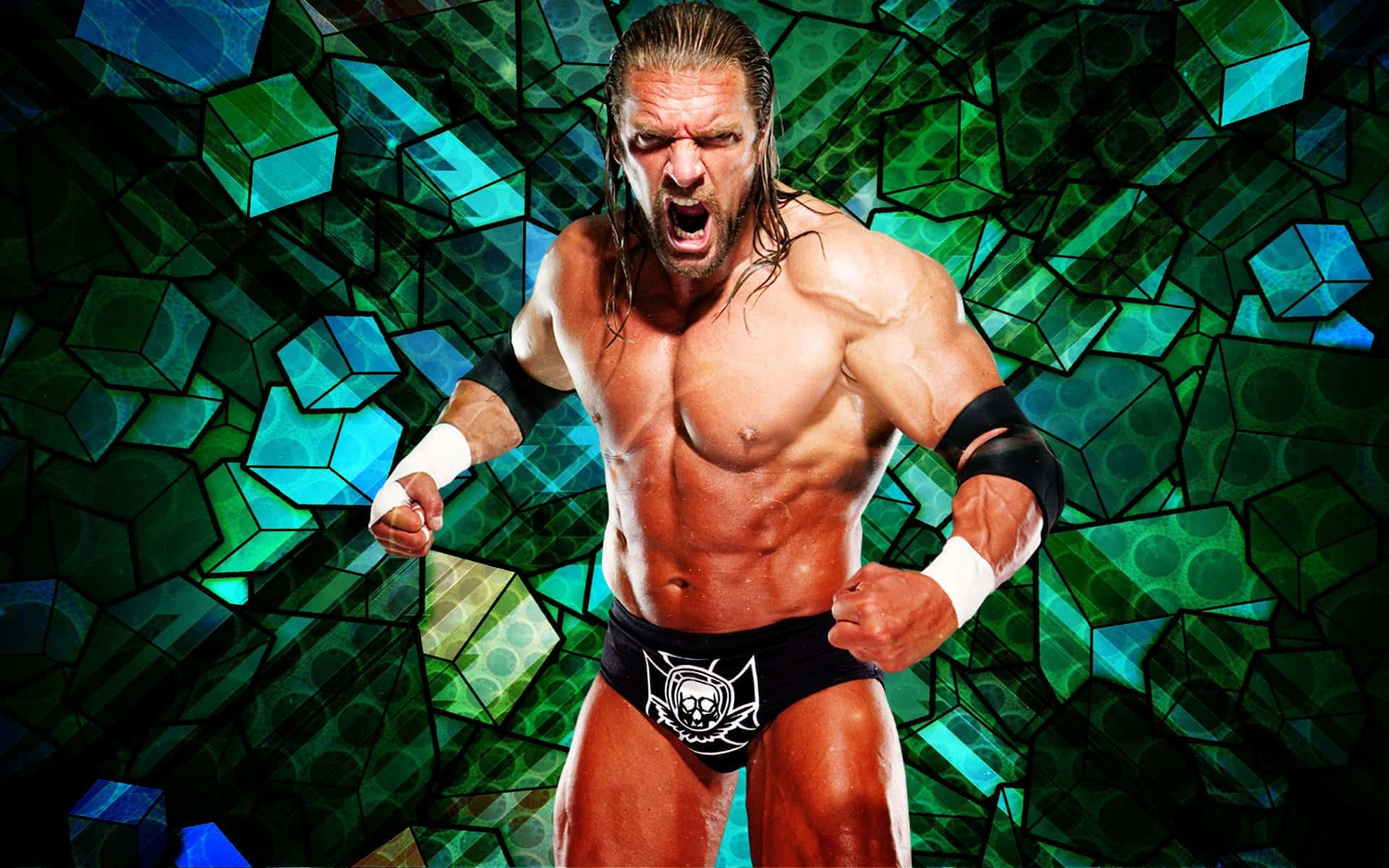 WWE摔角手站在綠色背景前 壁紙