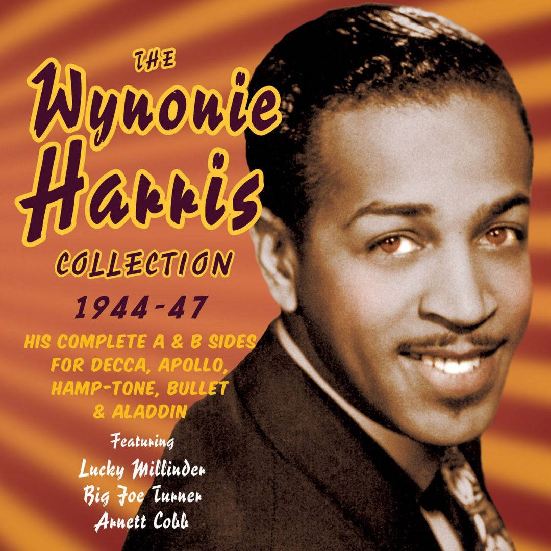 復古專輯封面，Wynonie Harris 身穿西裝喺橙色條紋前微笑。