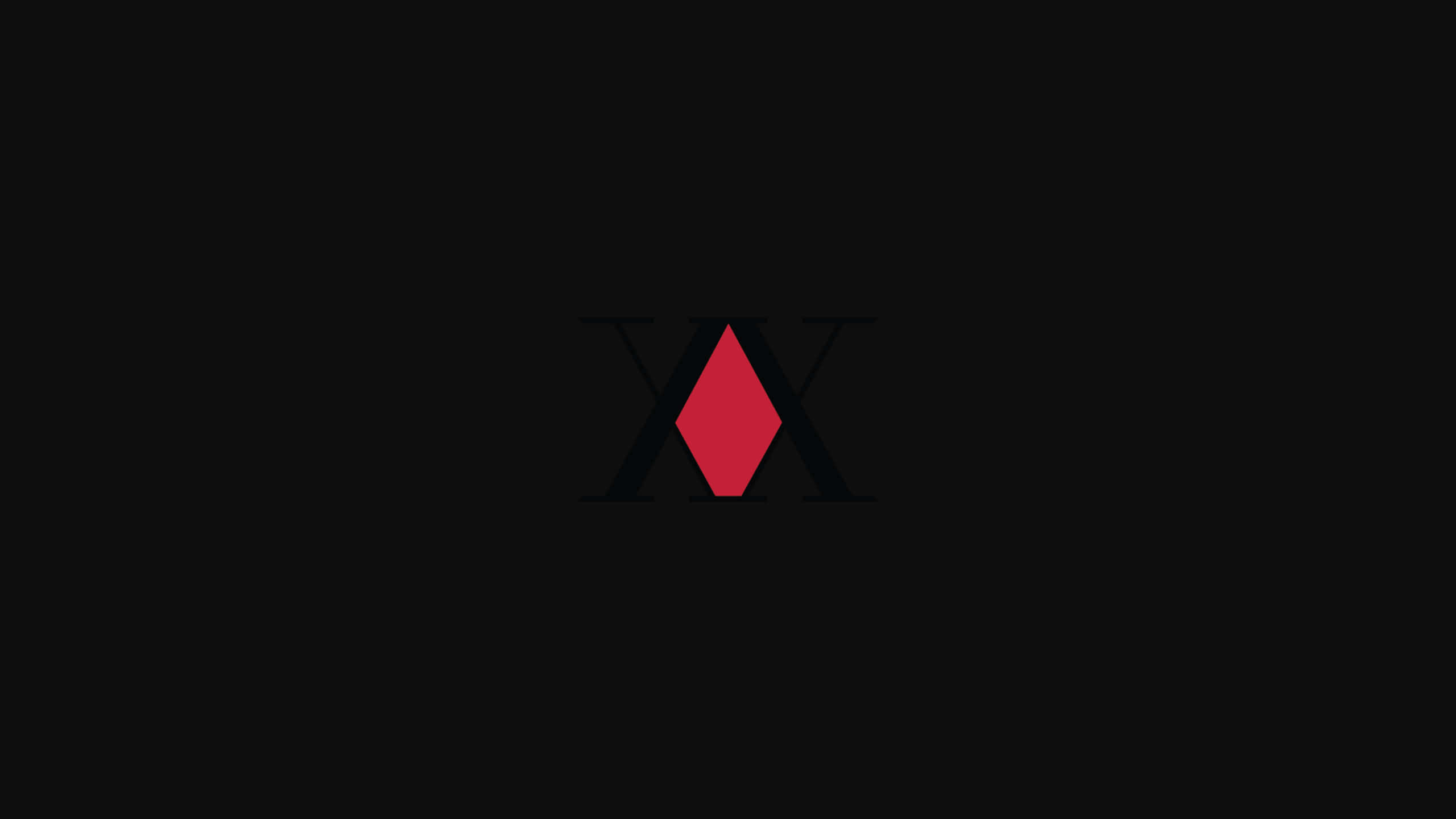 獵人X獵人標誌（紅色金字塔） 壁紙 — 一個大膽的紅色菱形位於黑色 'X' 中央，背景為純黑色。