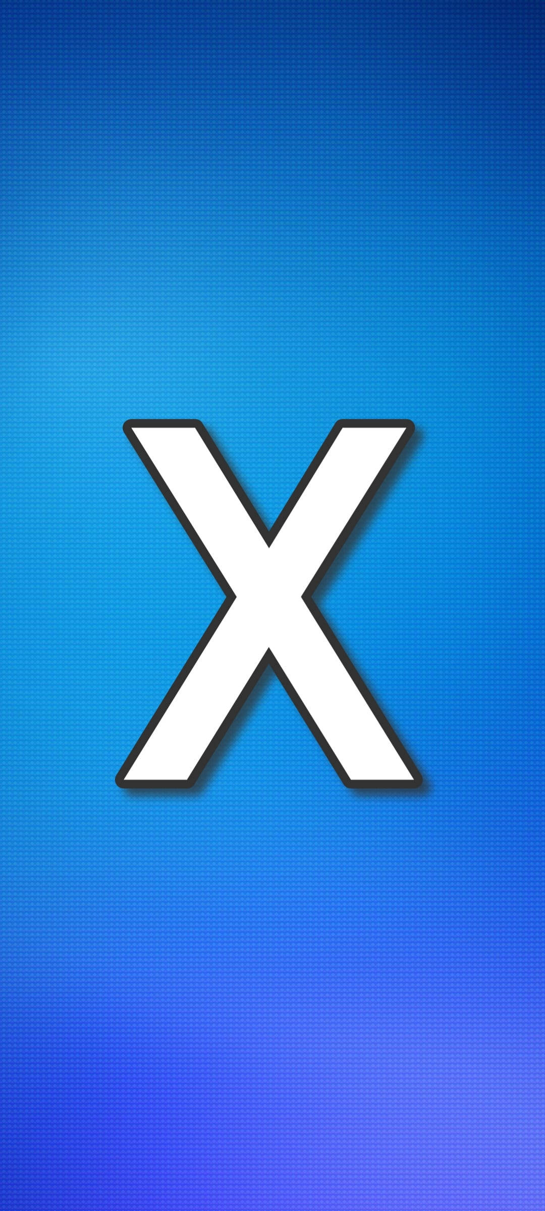 藍色手機X字 壁紙 — 一個帶有黑色輪廓的粗體白色字母 X，居中於帶有細微點狀圖案的漸變藍色背景上。