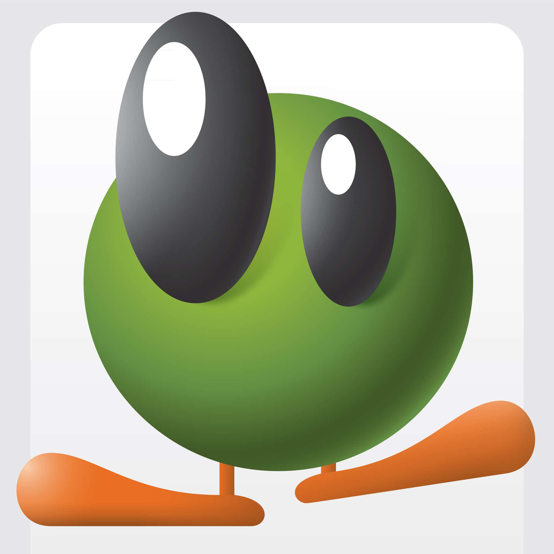 興奮玩家玩 Xbox 360 壁紙 — 一個可愛的綠色球形角色，有著超大的黑色眼睛和橙色腳，站在純白色背景前。