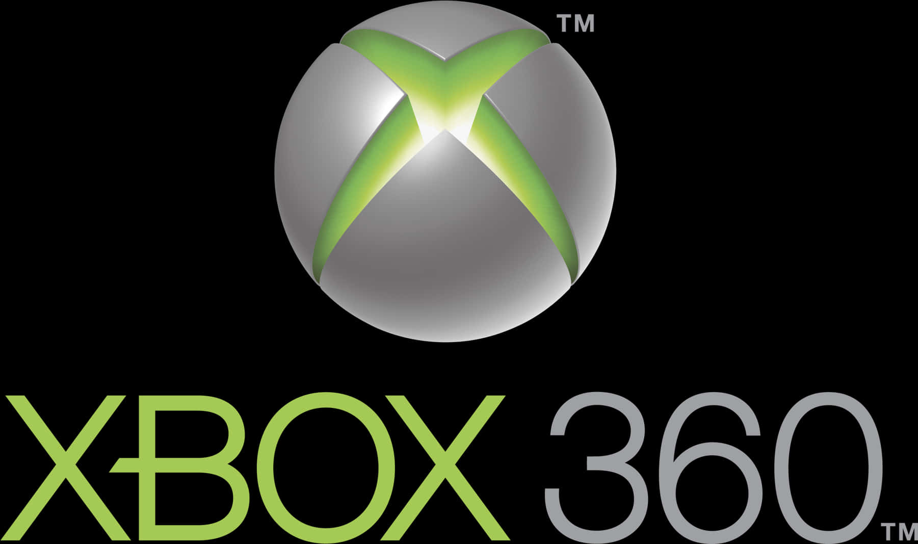 Xbox 360 標誌 壁紙 — 黑色背景上帶有發光綠色X的閃亮銀色Xbox 360標誌。