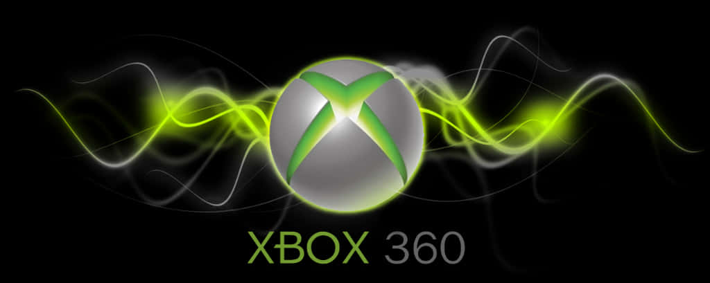 帶有綠色光波的 Xbox 360 標誌 壁紙 — 發光的Xbox 360標誌在黑色背景上散發出充滿活力的綠色能量，伴隨著旋轉的光跡。