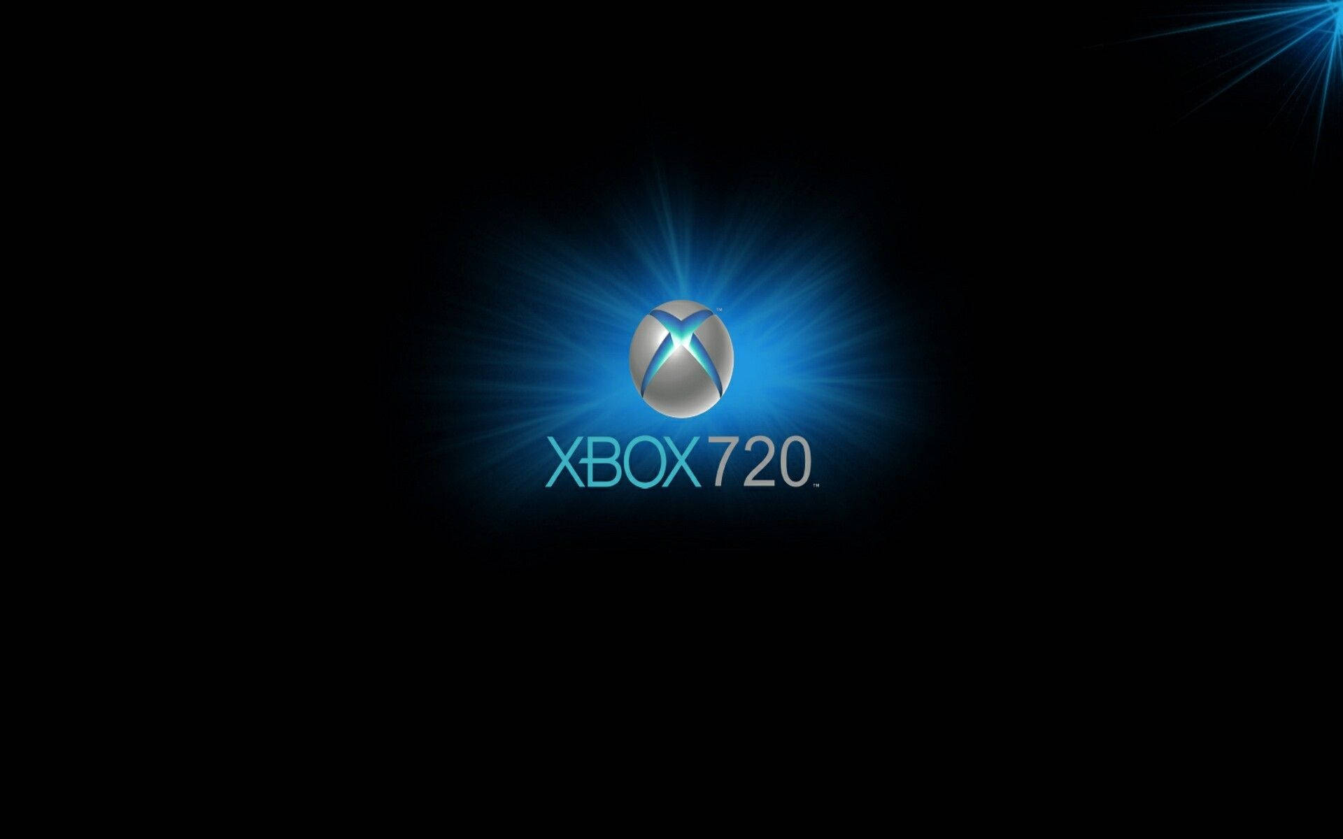 發光的Xbox標誌，帶有藍色光線和文字XBOX 720，黑色背景。