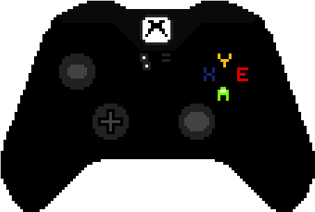 像素風格Xbox控制器 壁紙 — 像素化視頻遊戲控制器，帶有彩色按鈕，黑色背景。