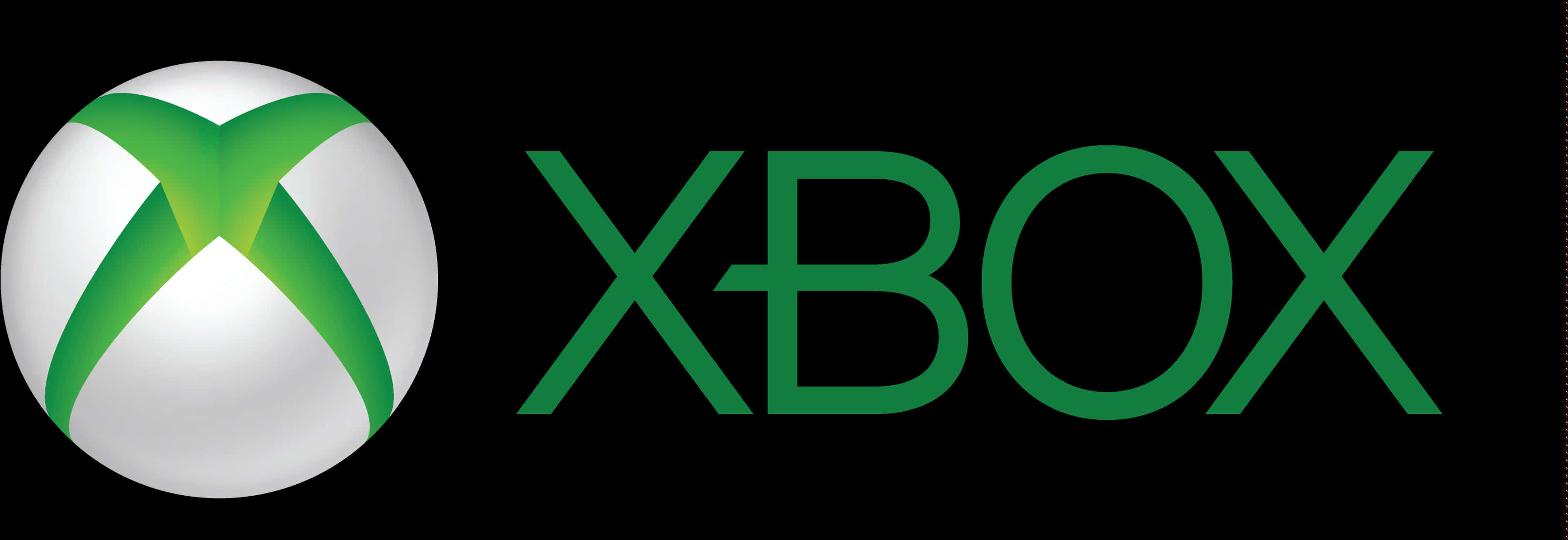 綠白 Xbox 標誌 壁紙 — Xbox 標誌，白色球體上有綠色 X，黑色背景上有綠色文字。