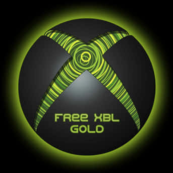 Xbox Live Gold 推廣標誌 壁紙 — 發光的綠色Xbox標誌，帶有「Free XBL Gold」文字，在黑色背景上閃耀。