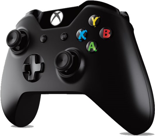 黑色 Xbox One 控制器 壁紙 — 一個時尚的黑色Xbox控制器，帶有彩色ABXY按鈕和紋理握把，在白色背景上獨立展示。