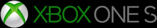 Xbox One S標誌 壁紙 — Xbox One S 標誌在黑色背景上，銀色球體上有一個綠色 X 標誌，旁邊有綠色和灰色文字。
