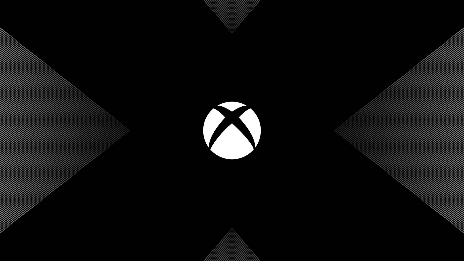 黑色背景上的白色Xbox標誌和半色調漸變三角形。