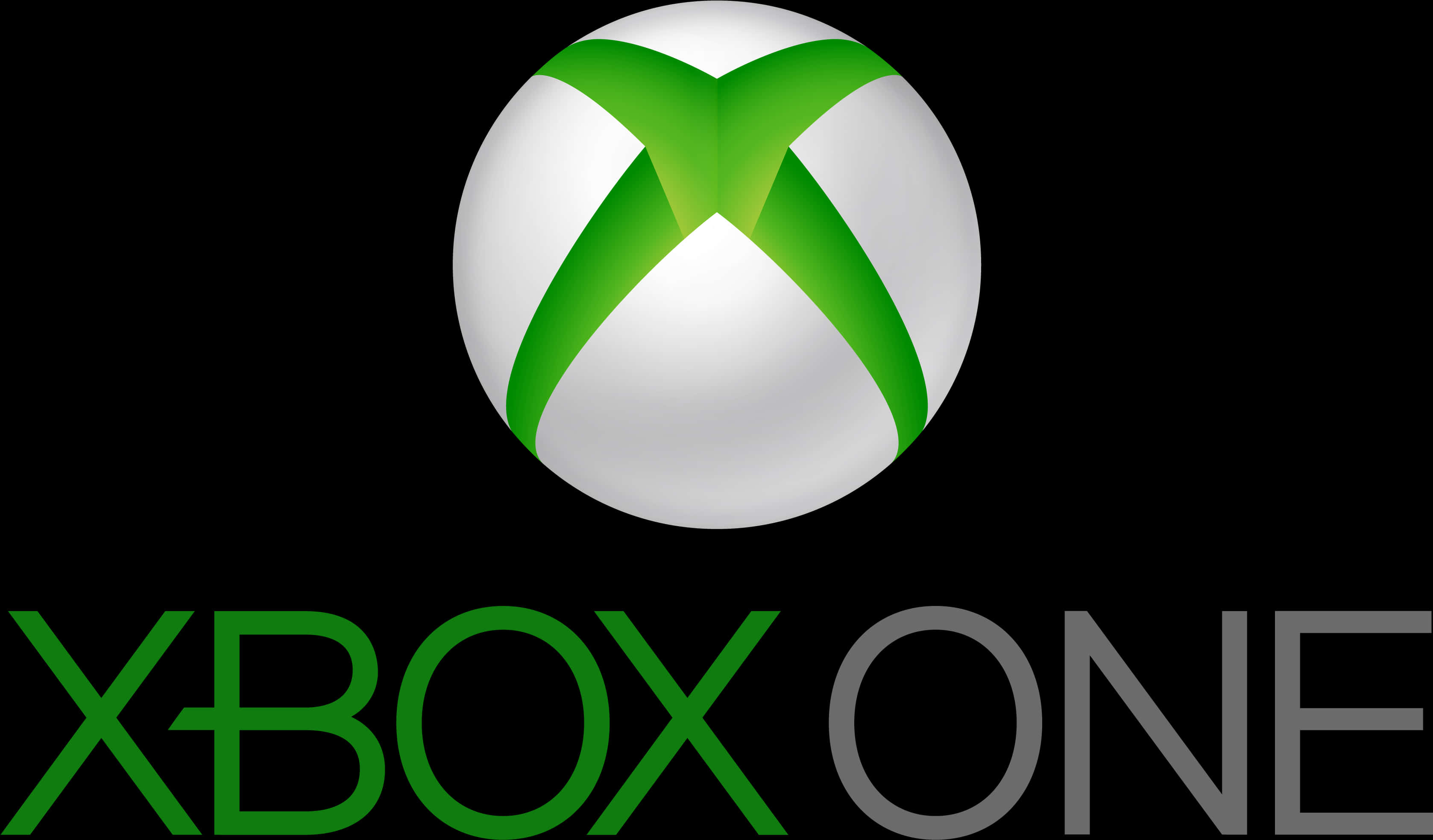 Xbox One 標誌黑色背景 壁紙 — Xbox One 標誌採用亮面白色球體，搭配鮮綠色 X 標誌，置於純黑背景之上。