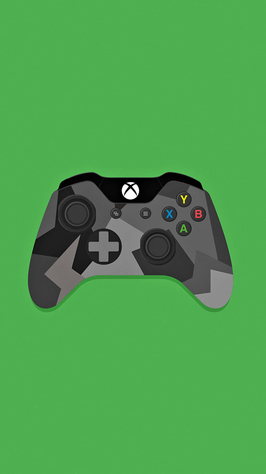 Xbox One 遙控器向量圖 壁紙 — 一個時尚的Xbox手掣，灰色迷彩圖案置於鮮綠色背景中央。