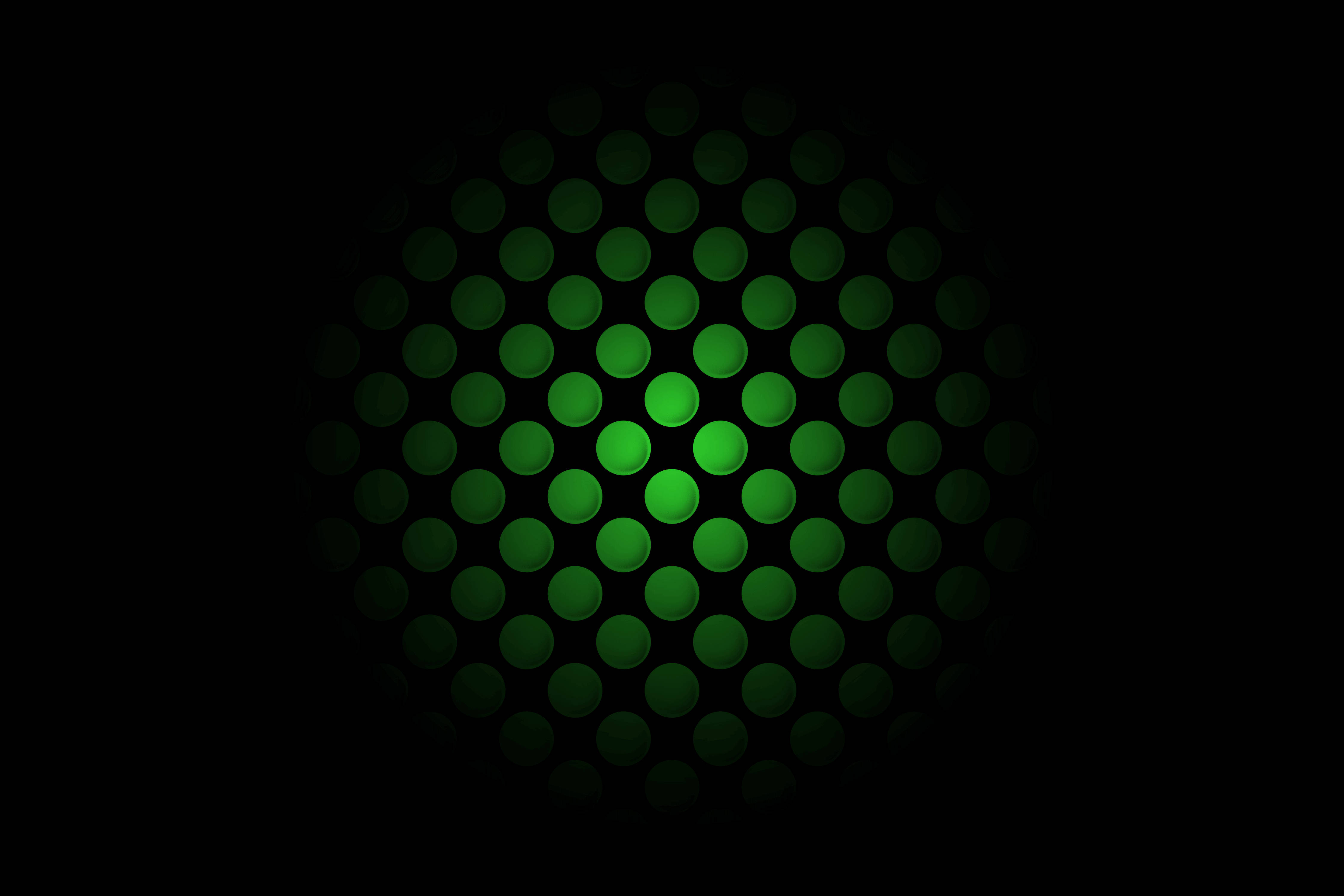Xbox Series X 綠色通風孔 壁紙 — 一個發光的綠色圓形點狀圖案從中心向黑色背景輻射。
