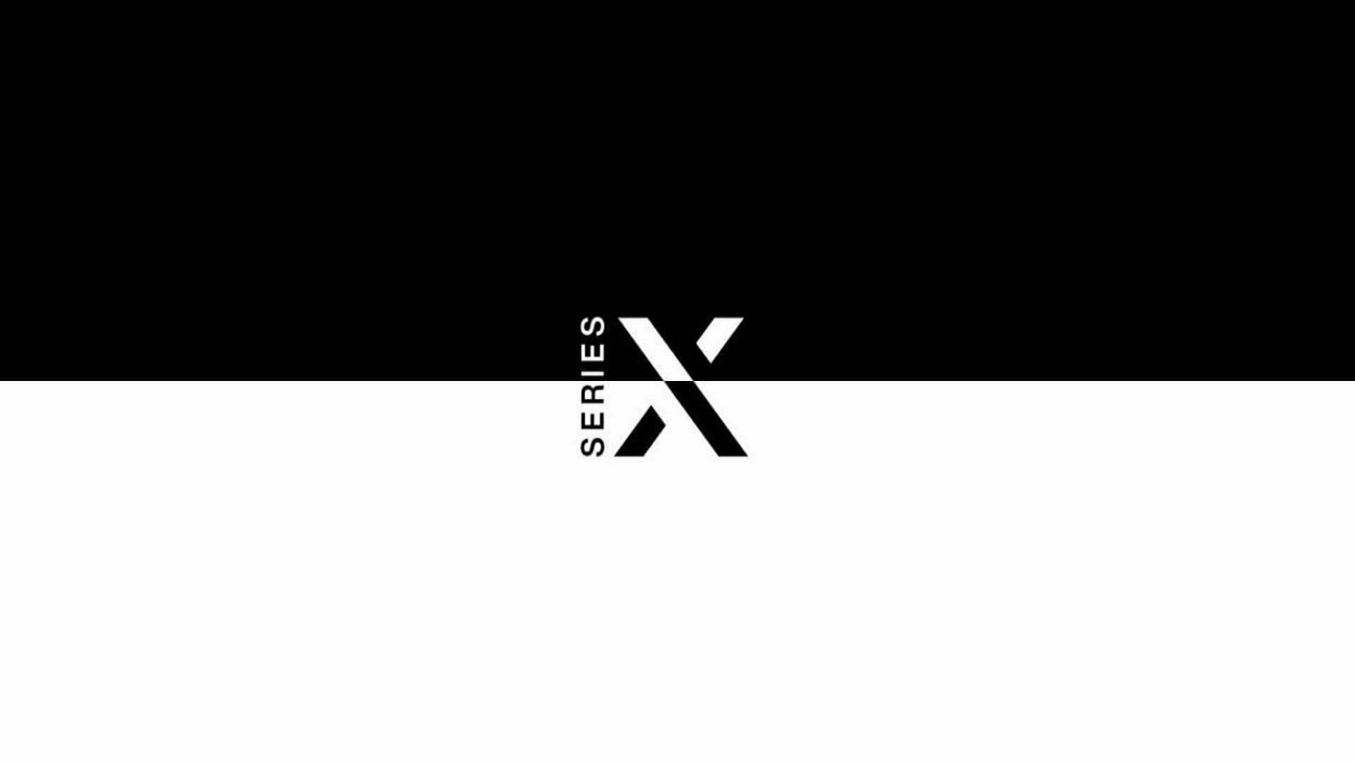 Xbox Series X 黑白對半 壁紙 — 一個極簡的黑白標誌，用於「Series X」，居中放置在水平分割的背景上。