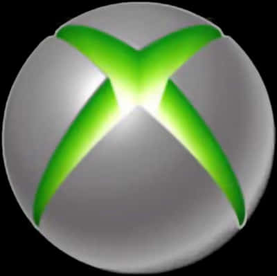 Xbox球體設計標誌 壁紙 — 黑色背景上金屬球體上的發光綠色Xbox標誌。
