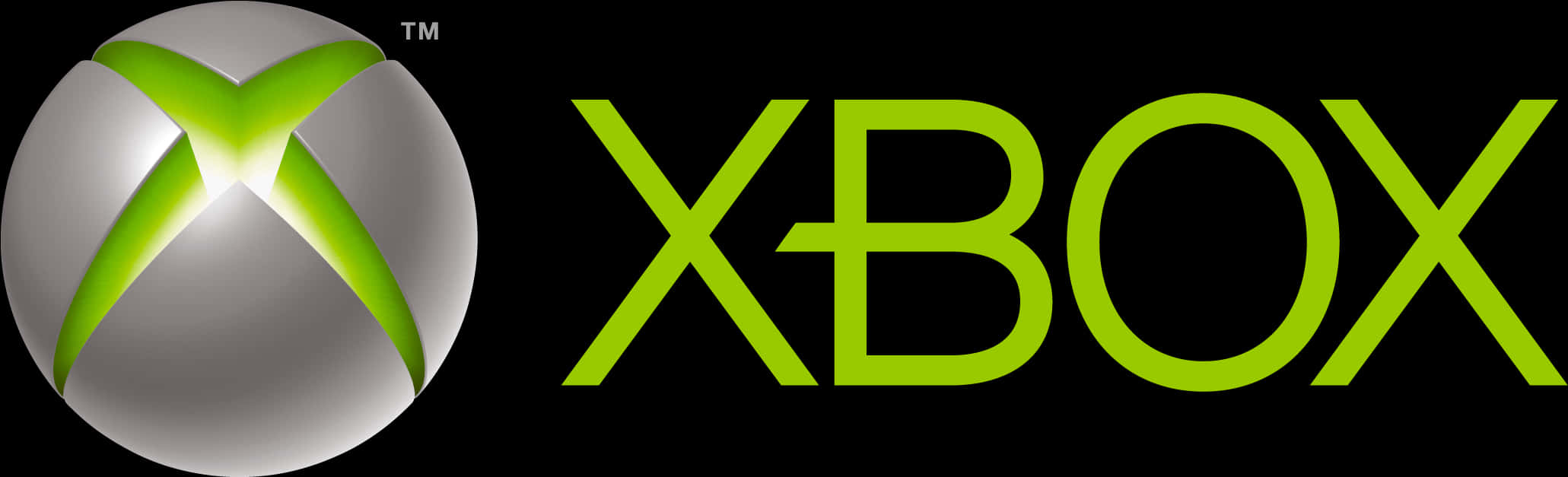 Xbox 品牌標誌 壁紙 — Xbox 標誌在黑色背景上，銀色球體上有一個發光的綠色 X，旁邊是粗體綠色文字。