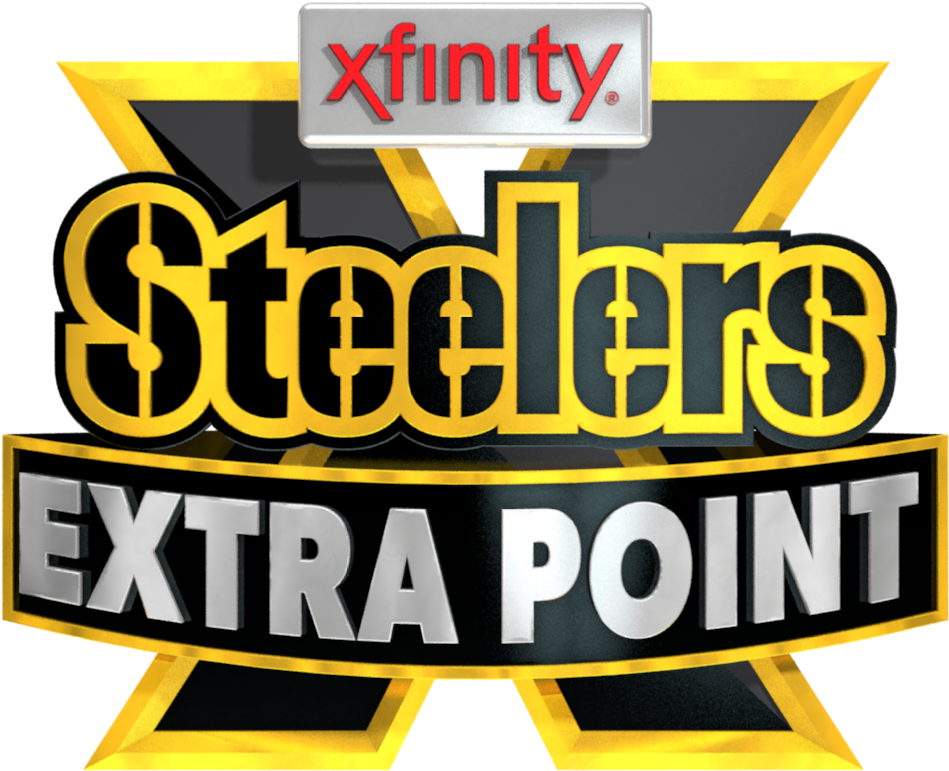 鋼人隊附加分Xfinity標誌 壁紙 — 大膽的 xfinity steelers extra point 標誌，帶有金色、黑色和銀色文字，背景為黑色。