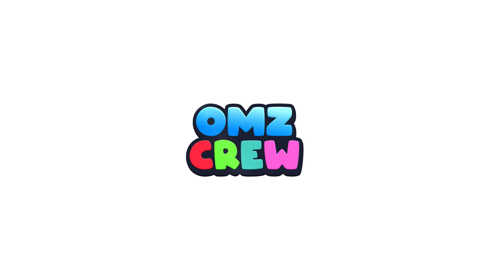  壁紙 — 鮮明的卡通標誌，帶有「OMZ CREW」字樣，採用粗體彩虹漸變字母，黑色輪廓，背景為純白色。