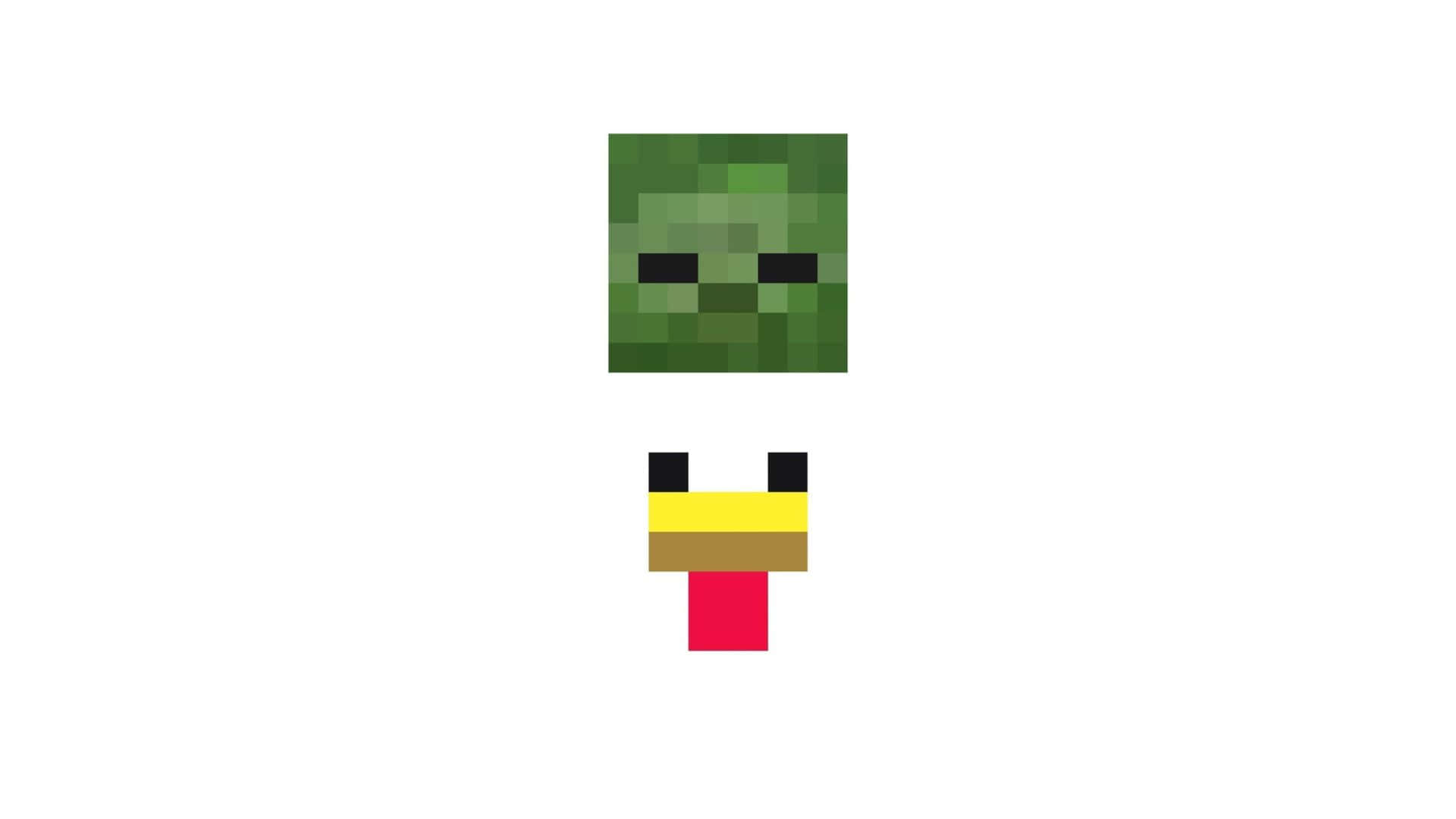  壁紙 — 一個像素化的Minecraft喪屍頭，紅色舌頭伸出，背景為純白色。