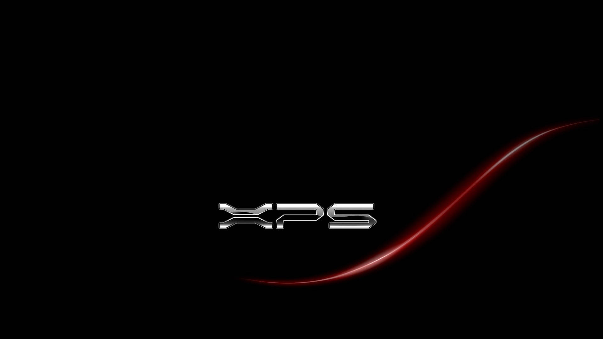 XPS Dell HD 紅線設計 壁紙 — 閃亮的鍍鉻XPS標誌居中在黑色背景上，帶有發光的紅色彎曲線條對角掃過。