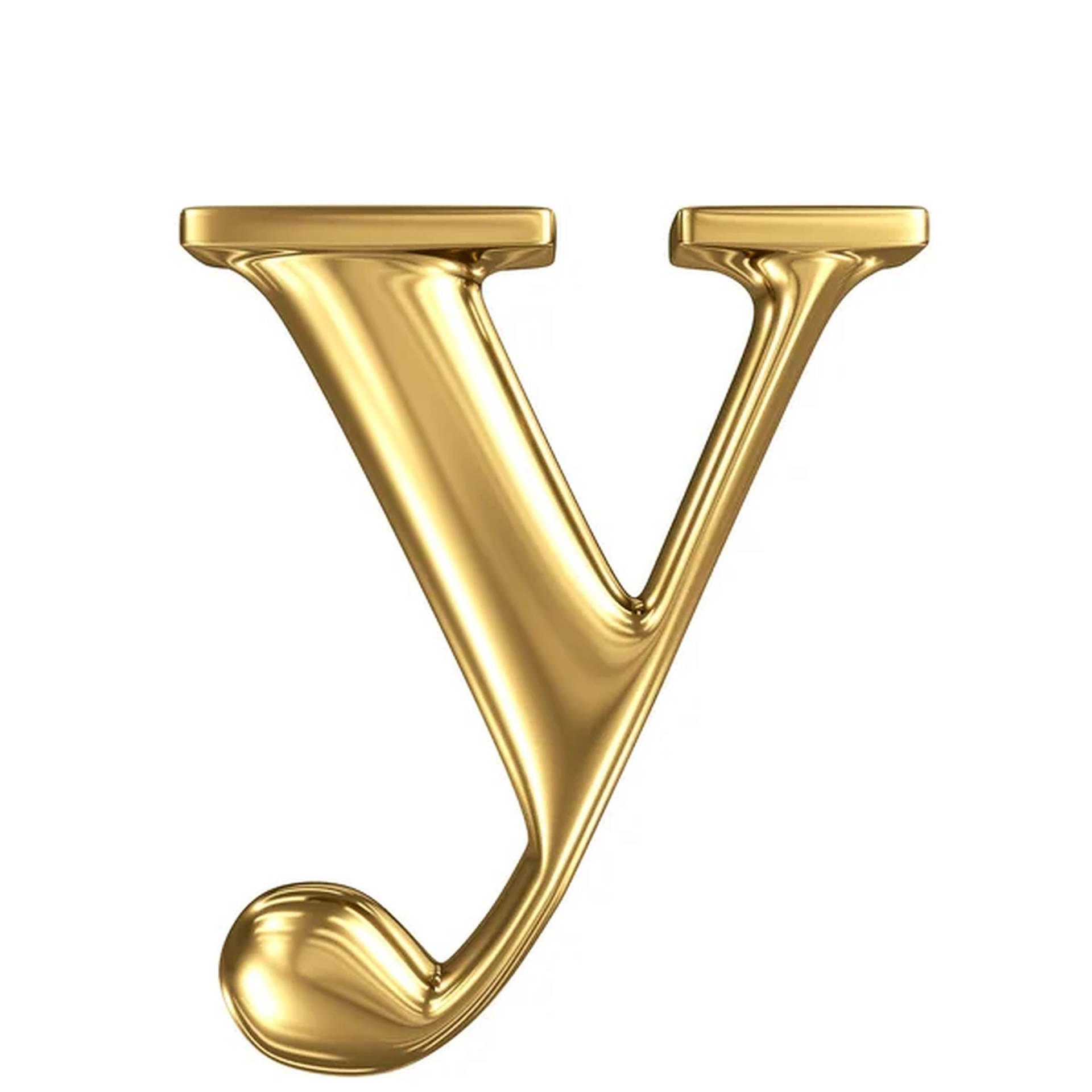 金色字母Y 壁紙 — 一個閃亮的金色字母Y，帶有光滑的反光表面，孤立地立在純白色背景上。