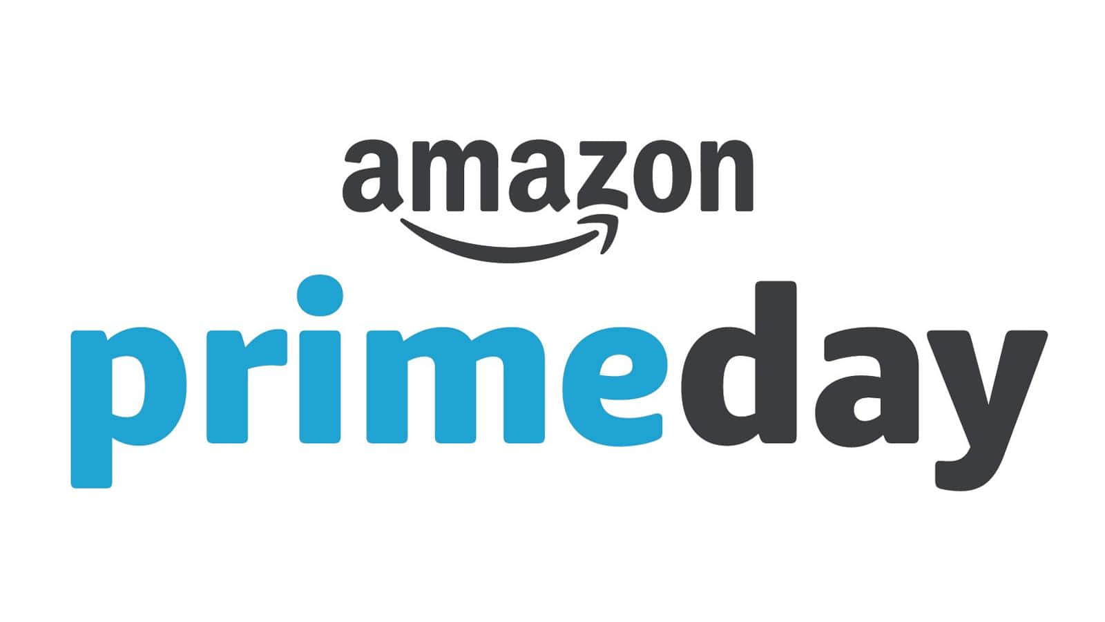  壁紙 — 亞馬遜Prime Day標誌，黑色和藍色文字，背景為乾淨的白色。