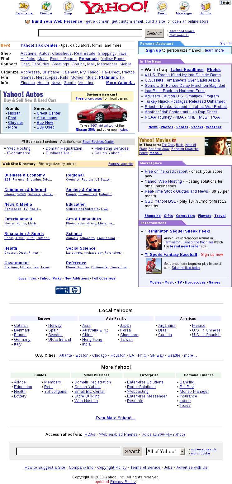 復古 Yahoo 首頁截圖 壁紙 — 2000年代初期的復古Yahoo!首頁，深色背景上的藍色文字和紅色標誌。