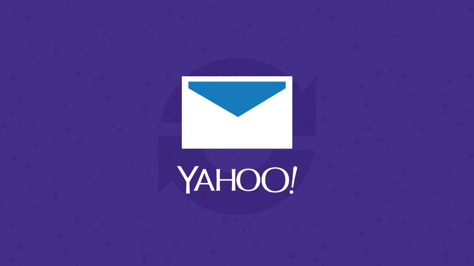 透過Yahoo探索與學習 壁紙 — 一個白色和藍色的Yahoo電郵圖示，置中於帶有細微圓點圖案的紋理紫色背景上。