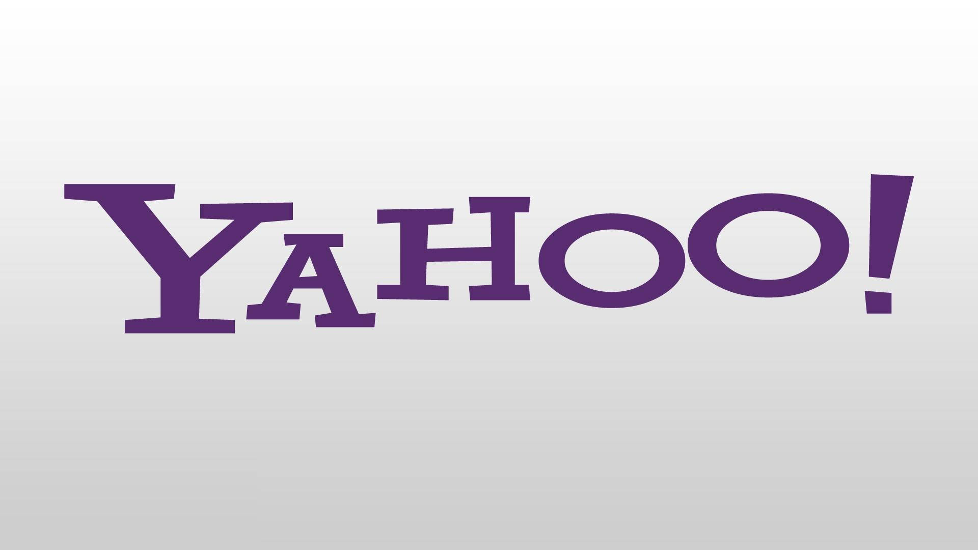 Yahoo 純灰色背景 壁紙 — 大膽的紫色 Yahoo 標誌居中於柔和的灰色漸變背景上。