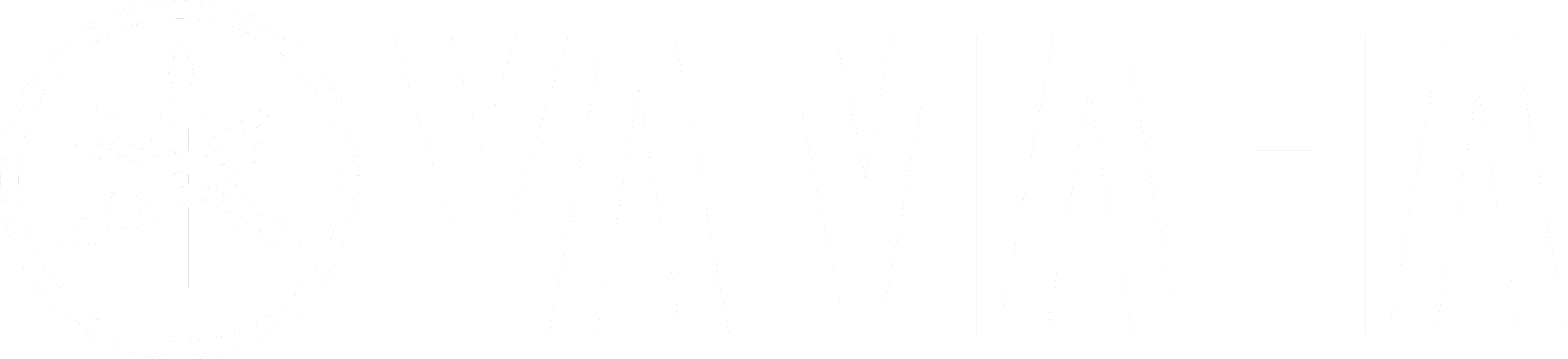 Yamaha 標誌（白色背景） 壁紙 — 在純黑色背景上，帶有圓形標誌和銳利字體的醒目白色 Yamaha 標誌。
