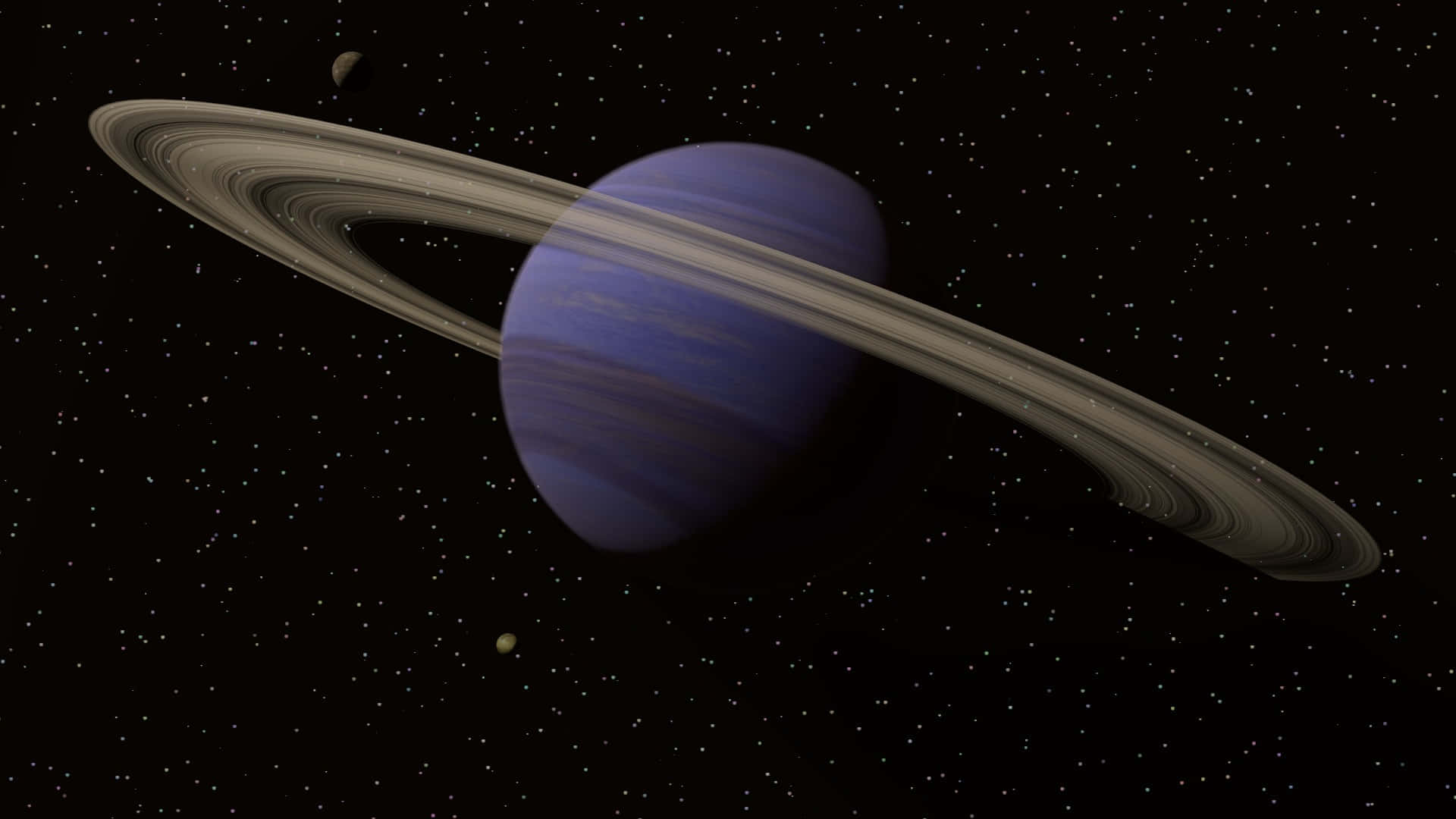 星空中的藍色環狀行星與小衛星