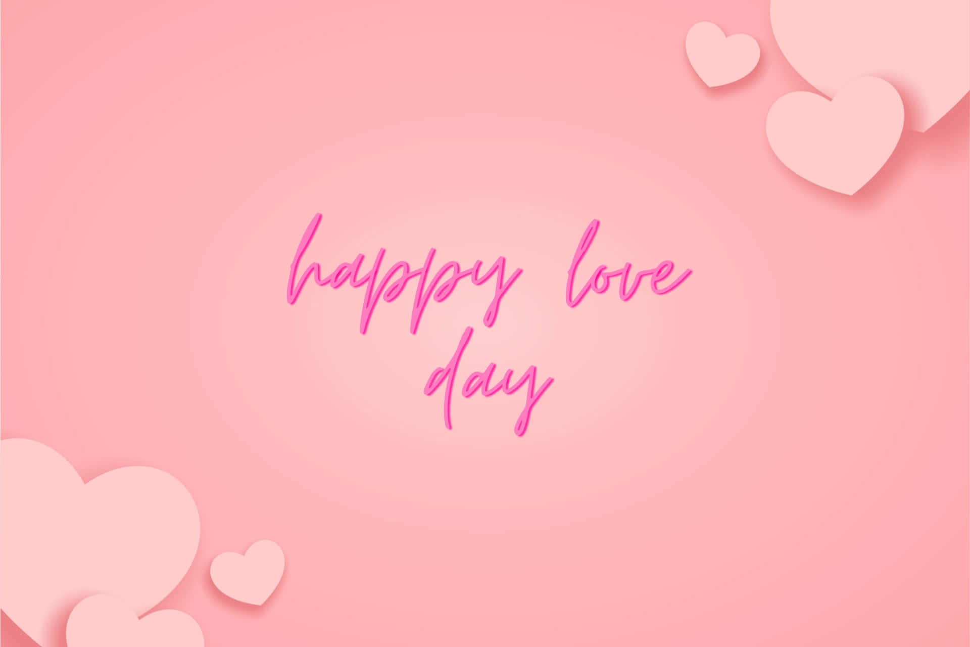 Happy love day 祝福，粉紅色背景上有漂浮嘅紙心心。 — 粉紅色心形動圖 壁紙